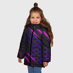 Куртка зимняя для девочки НЕОНОВЫЕ СОТЫ И ЛИНИИ - NEON, цвет: 3D-светло-серый — фото 2