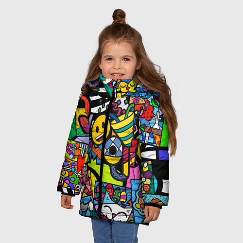 Зимняя куртка для девочки Romero Britto - emoji / 3D-Черный – фото 3