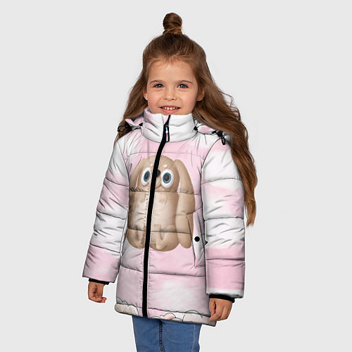 Зимняя куртка для девочки Большой забавный заяц / 3D-Светло-серый – фото 3