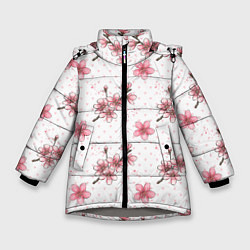 Куртка зимняя для девочки Сакура паттерн, цвет: 3D-светло-серый