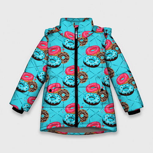 Зимняя куртка для девочки Яркие пончики / 3D-Светло-серый – фото 1