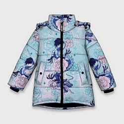 Куртка зимняя для девочки Японские драконы узор, цвет: 3D-черный