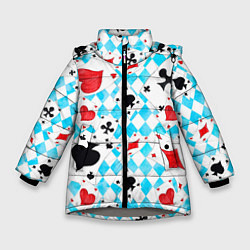 Куртка зимняя для девочки Карты в воздухе, цвет: 3D-светло-серый