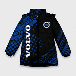 Куртка зимняя для девочки Volvo следы от колес, цвет: 3D-черный