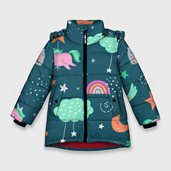 Куртка зимняя для девочки Летающий единорог, цвет: 3D-красный