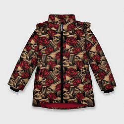 Куртка зимняя для девочки ROCK AND ROLL Черепа и Розы, цвет: 3D-красный