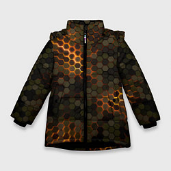 Куртка зимняя для девочки СТАЛЬНОЙ КАМУФЛЯЖ 3Д БРОНЯ СВЕЧЕНИЕ, цвет: 3D-черный