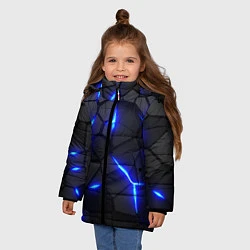 Куртка зимняя для девочки КИБЕРПАНК БРОНЯ: СИНЯЯ СТАЛЬ, цвет: 3D-черный — фото 2