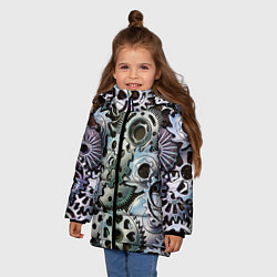 Куртка зимняя для девочки Стимпанк шестеренки Steampunk, цвет: 3D-черный — фото 2