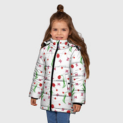 Куртка зимняя для девочки Тюльпаны, бабочки, сердечки, цвет: 3D-светло-серый — фото 2