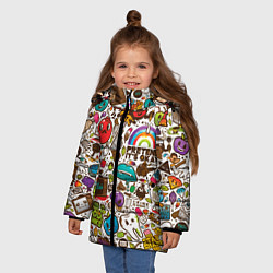 Куртка зимняя для девочки Смайл рисунки - арт, цвет: 3D-светло-серый — фото 2