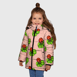 Куртка зимняя для девочки Божья коровка и клевер на розовом, цвет: 3D-красный — фото 2