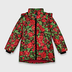 Куртка зимняя для девочки Букет алых роз, цвет: 3D-красный