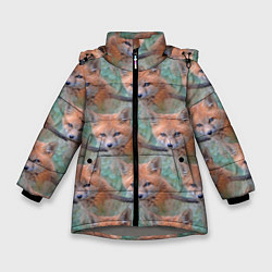 Куртка зимняя для девочки Лисица паттерн, цвет: 3D-светло-серый