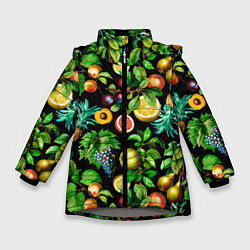 Зимняя куртка для девочки Сочные фрукты - персик, груша, слива, ананас