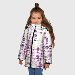 Куртка зимняя для девочки Цветы Лаванды акварелью, цвет: 3D-светло-серый — фото 2