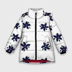 Зимняя куртка для девочки Синие ромашки на белом фоне