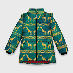Куртка зимняя для девочки Золотые жирафы паттерн, цвет: 3D-красный