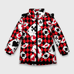 Куртка зимняя для девочки Карты масти, цвет: 3D-черный