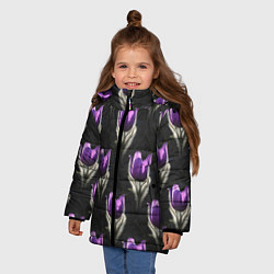 Куртка зимняя для девочки Фиолетовые цветы - паттерн, цвет: 3D-светло-серый — фото 2