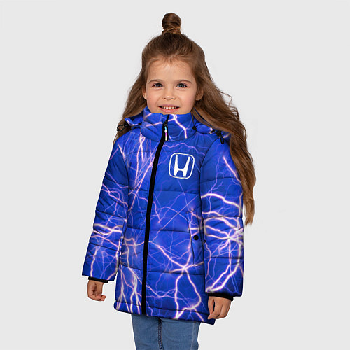 Зимняя куртка для девочки HONDA хонда молнии / 3D-Черный – фото 3