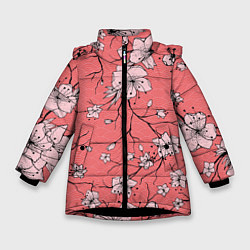 Куртка зимняя для девочки Начало цветения, цвет: 3D-черный