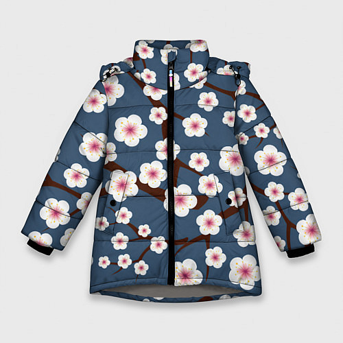 Зимняя куртка для девочки Цветущее дерево / 3D-Светло-серый – фото 1