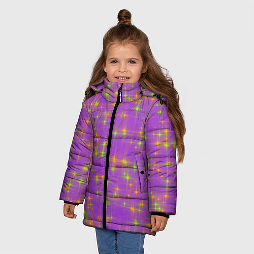 Зимняя куртка для девочки Космос, лиловое звёздное небо / 3D-Черный – фото 3