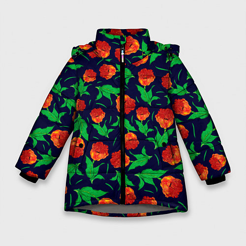 Зимняя куртка для девочки Тюльпаны Весенние цветы / 3D-Светло-серый – фото 1