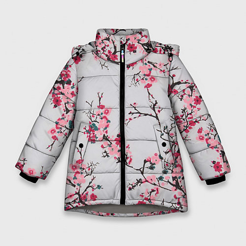 Зимняя куртка для девочки Цветущие ветви / 3D-Светло-серый – фото 1