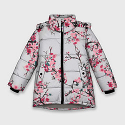 Куртка зимняя для девочки Цветущие ветви, цвет: 3D-светло-серый