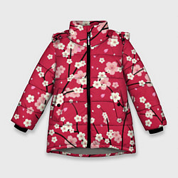 Куртка зимняя для девочки Цветы на ветках, цвет: 3D-светло-серый