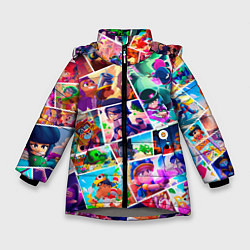 Куртка зимняя для девочки Комикс Бравл старс Все персонажи, цвет: 3D-светло-серый