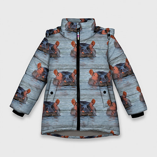 Зимняя куртка для девочки Бегемоты в воде / 3D-Светло-серый – фото 1