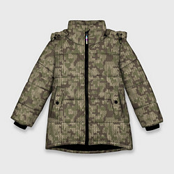 Куртка зимняя для девочки Вязаный Лесной Камуфляж, цвет: 3D-черный