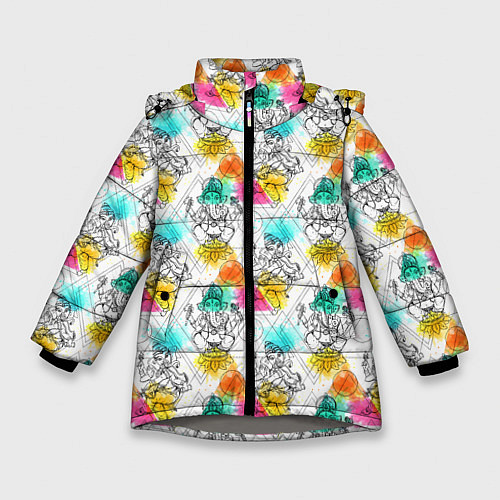 Зимняя куртка для девочки Индийский Слон Ганеша / 3D-Светло-серый – фото 1