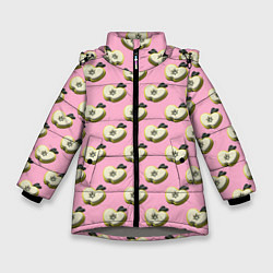 Зимняя куртка для девочки Яблочные дольки на розовом фоне с эффектом 3D
