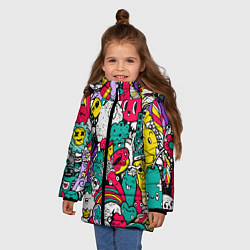 Куртка зимняя для девочки Веселые монстрики и привидения, цвет: 3D-светло-серый — фото 2