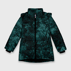 Зимняя куртка для девочки Черно-бирюзовый каменный мраморный узор