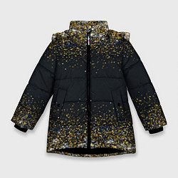 Куртка зимняя для девочки Золотые блестки на темном фоне Сияющий глиттер, бл, цвет: 3D-черный