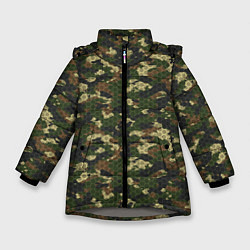Зимняя куртка для девочки Камуфляж лесной с высокотехнологичной гексагональн