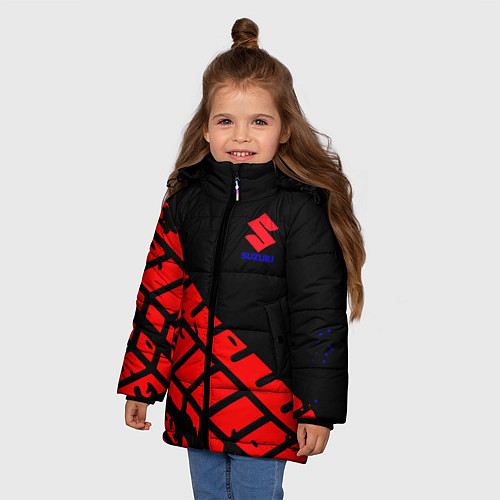 Зимняя куртка для девочки SUZUKI следы шин / 3D-Черный – фото 3