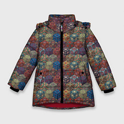 Куртка зимняя для девочки Разноцветные Кубические Узоры, цвет: 3D-красный