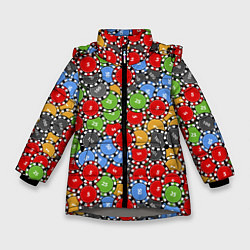 Куртка зимняя для девочки Фишки, Ставки, Казино, цвет: 3D-светло-серый