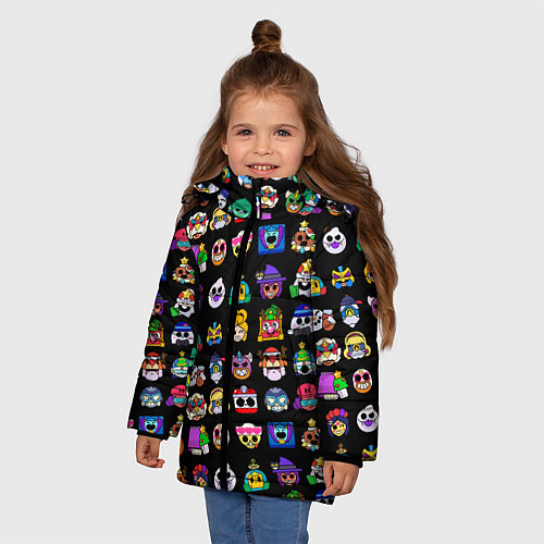 Зимняя куртка для девочки Значки на скины Бравл Старс Brawl Черный Пины / 3D-Черный – фото 3