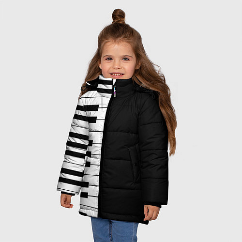 Зимняя куртка для девочки Черно-Белое Пианино Piano / 3D-Черный – фото 3