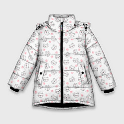Куртка зимняя для девочки Кошачий паттерн с щечками и лапками Милота, цвет: 3D-черный