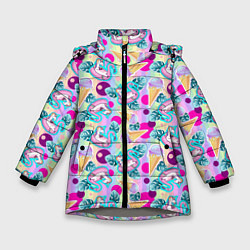 Зимняя куртка для девочки Единороги на радужном фоне с мороженым
