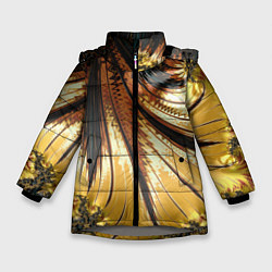 Зимняя куртка для девочки Черный с золотым фрактал Абстракция