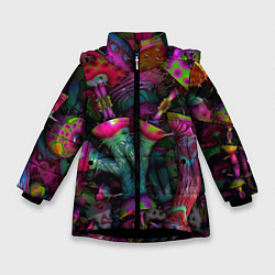 Куртка зимняя для девочки Вот такие грибочки Pattern Психоделика, цвет: 3D-черный